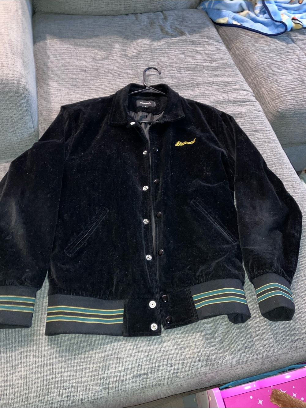 Diamond Supply Co. Black Velvet Bomber with Green Stripe Trim